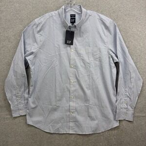 GAP Shirt Mens XL Blue Hickory Stripe Coolmax Performance Poplin Oxford NEW